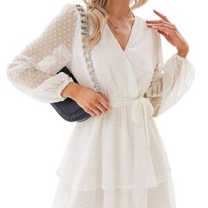 White Long Sleeve Wrap Dress